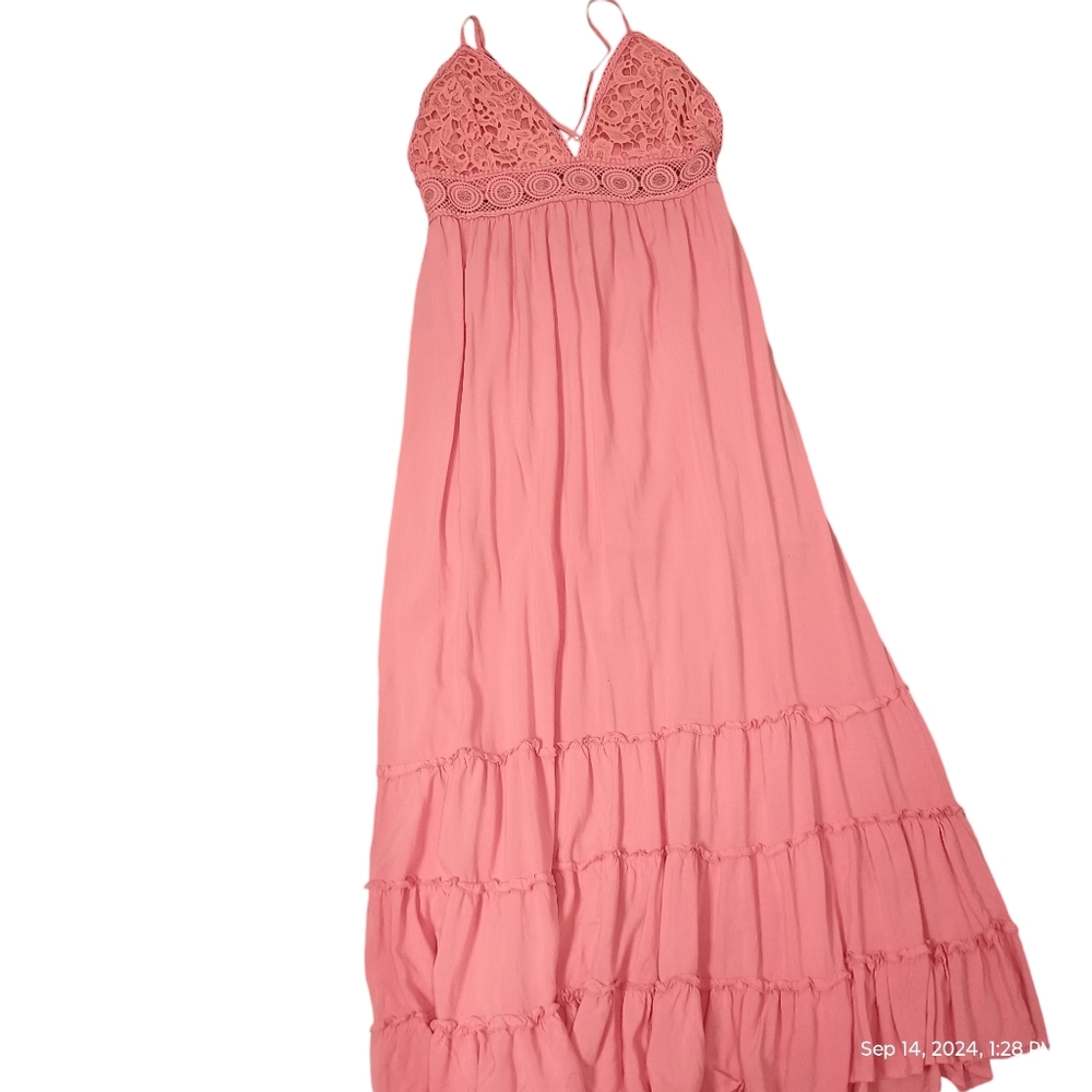 Sun dress, peach cotton and lace size xl